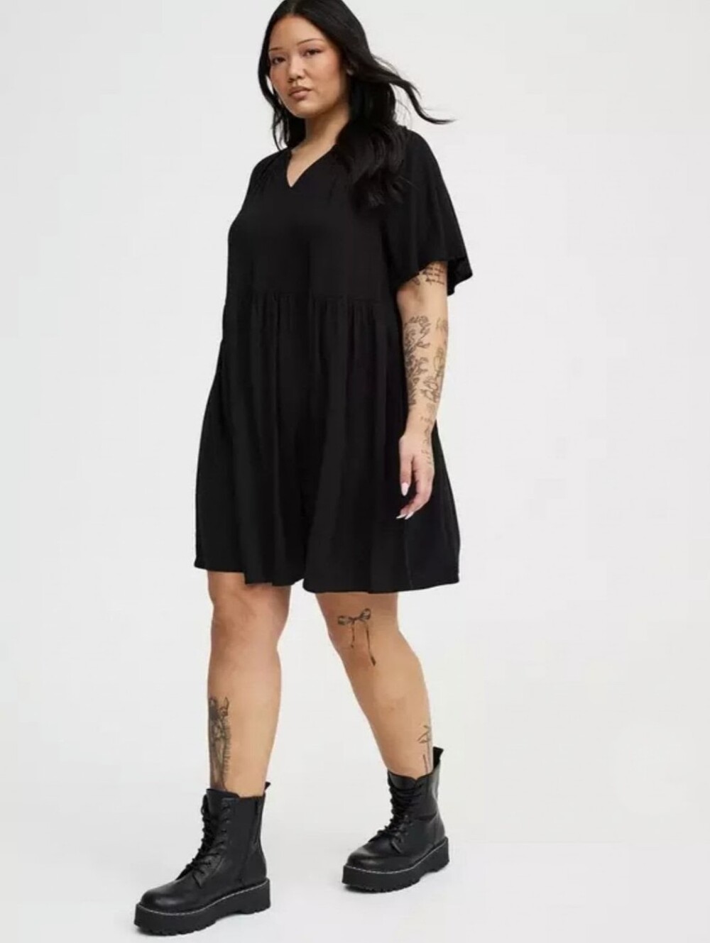 Torrid Black Flutter Sleeve Babydoll Minidress Casual Dress Size 00 M/L